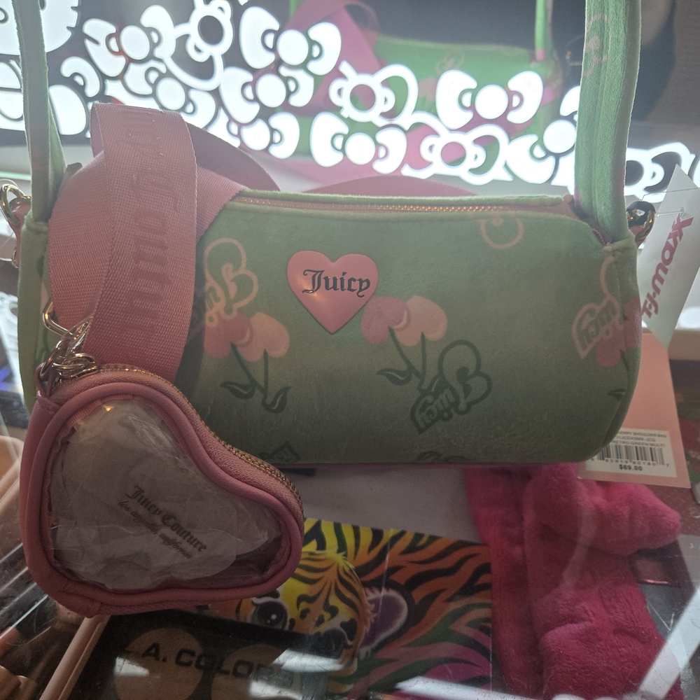 Juicy Couture Heart Crossbody Bag - Green and Pink
